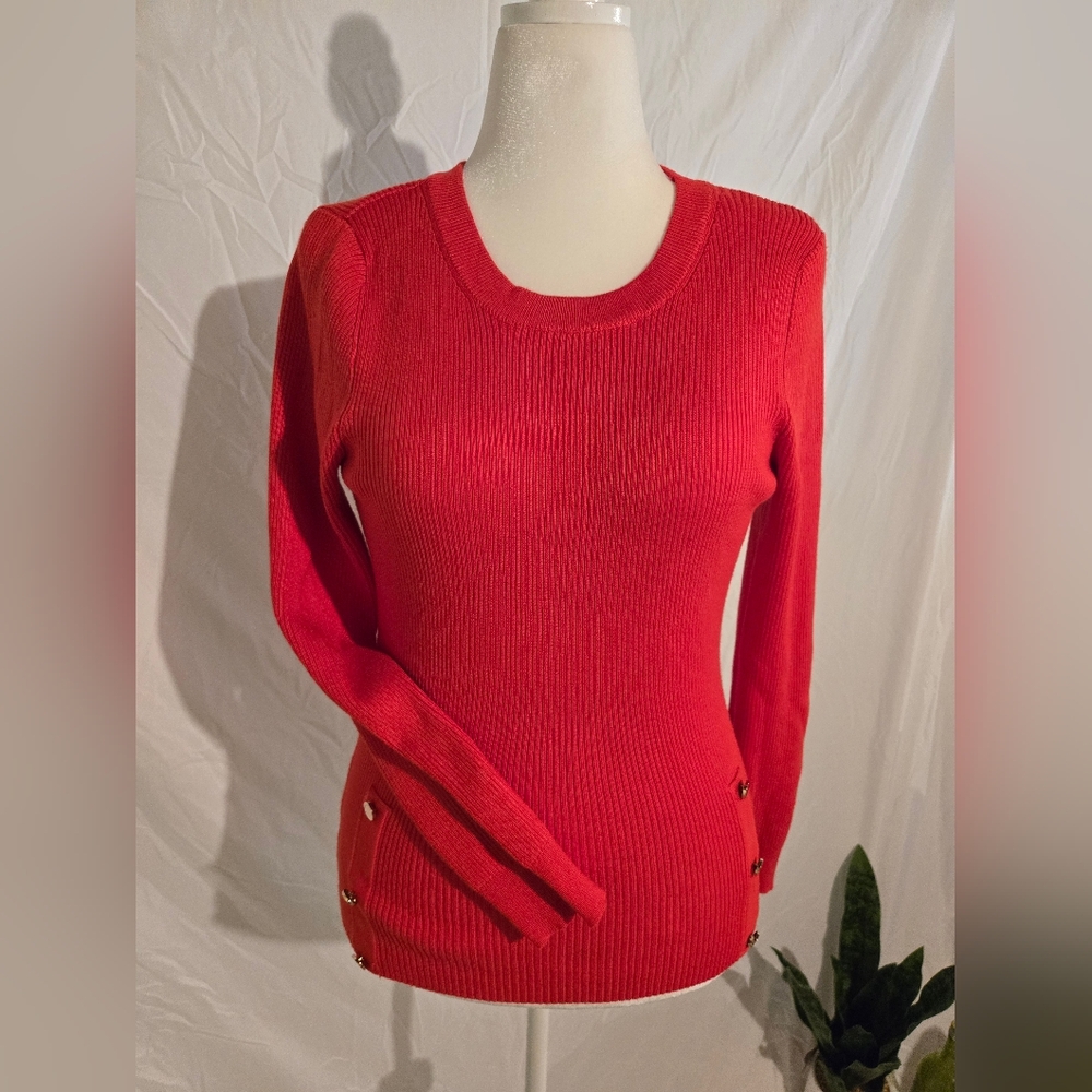 Tahari Bold Burnt Orange Crew Neck Sweater